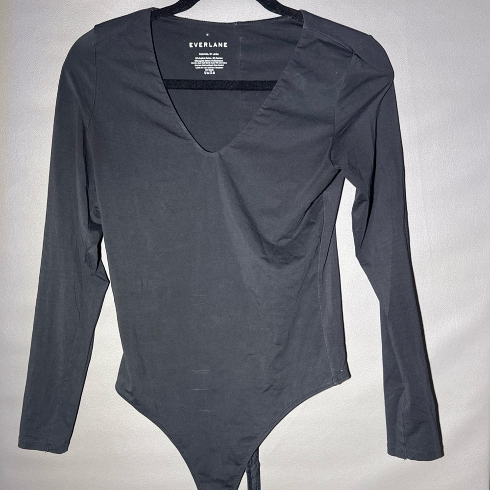 Everlane V Neck Long Sleeve Bodysuit, Black - Size Medium